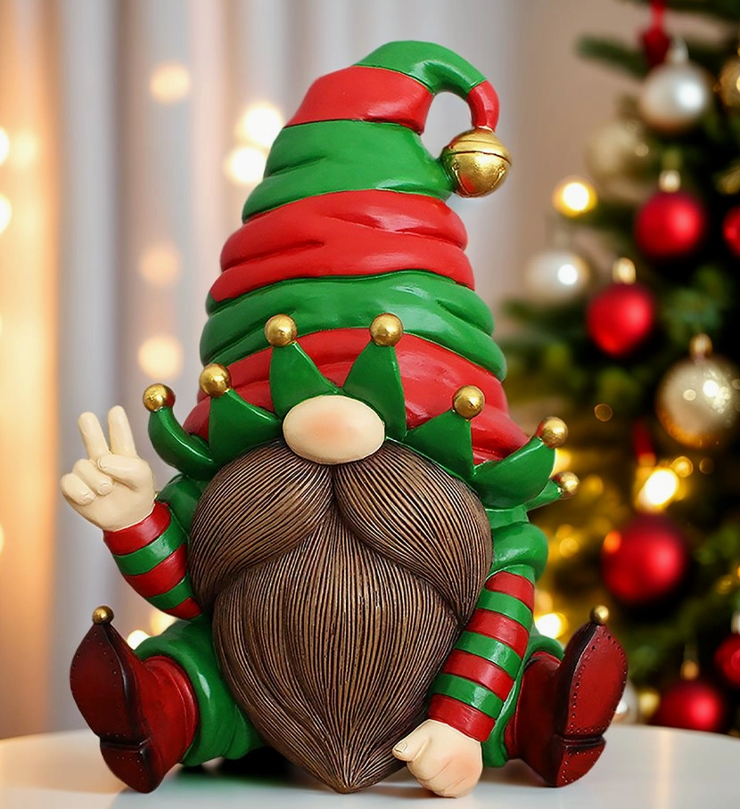 Cheerful Elf Gnome Festive Figurine 8" Garden Statue