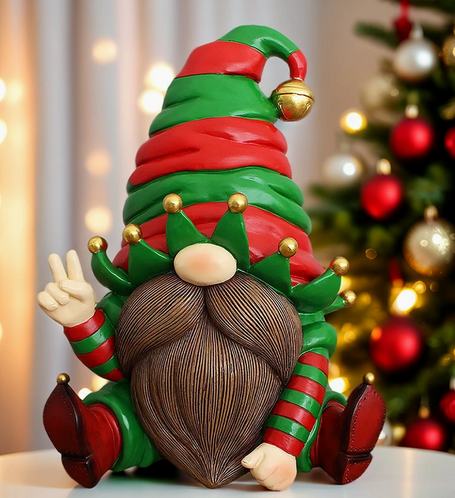 Cheerful Elf Gnome Festive Figurine 8" Garden Statue