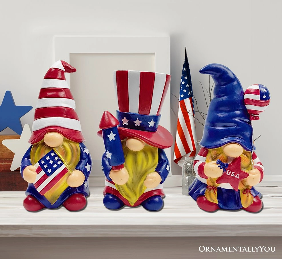 Patriotic Gnome Trio Figurines, Set of Three Garden Statue