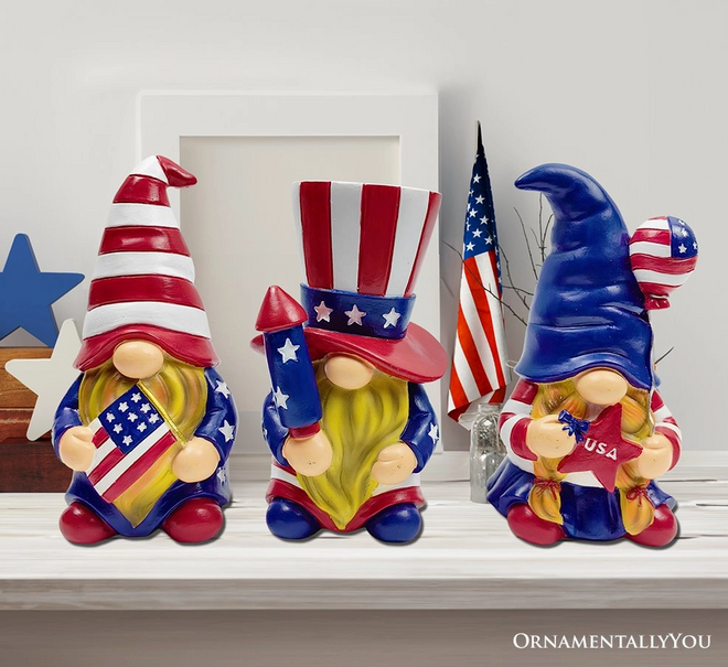 Patriotic Gnome Trio Figurines, Set of Three Garden Statue