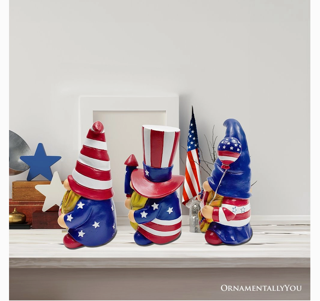 Patriotic Gnome Trio Figurines, Set of Three Garden Statue