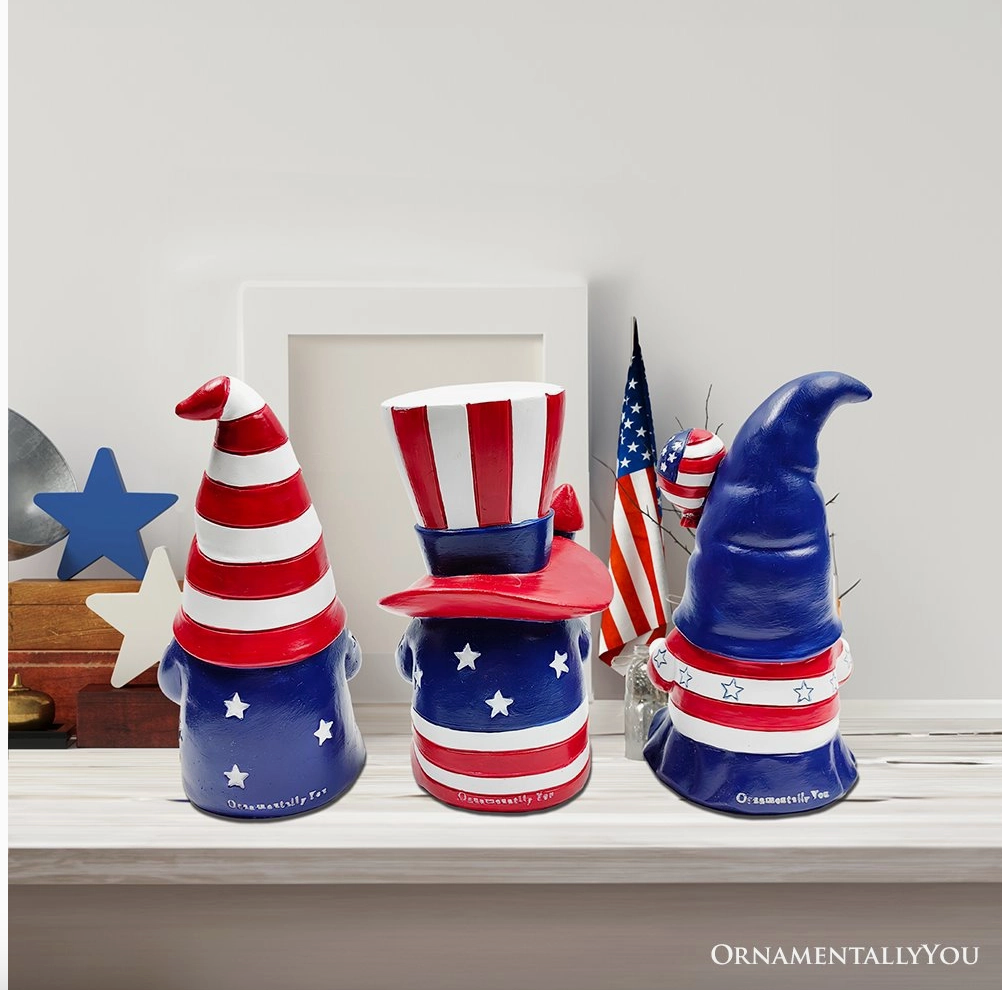 Patriotic Gnome Trio Figurines, Set of Three Garden Statue