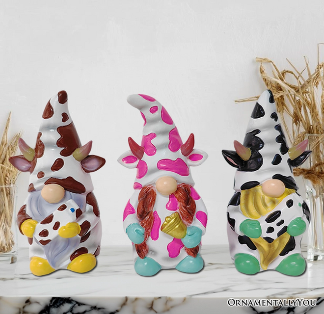 Endearing Cow Gnome Trio Mini Statue Set of Three