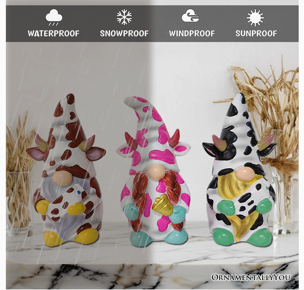 Endearing Cow Gnome Trio Mini Statue Set of Three