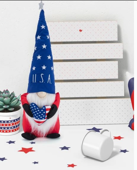 Rae Dunn “USA” Patriotic Plush Gnome with USA Flag Heart