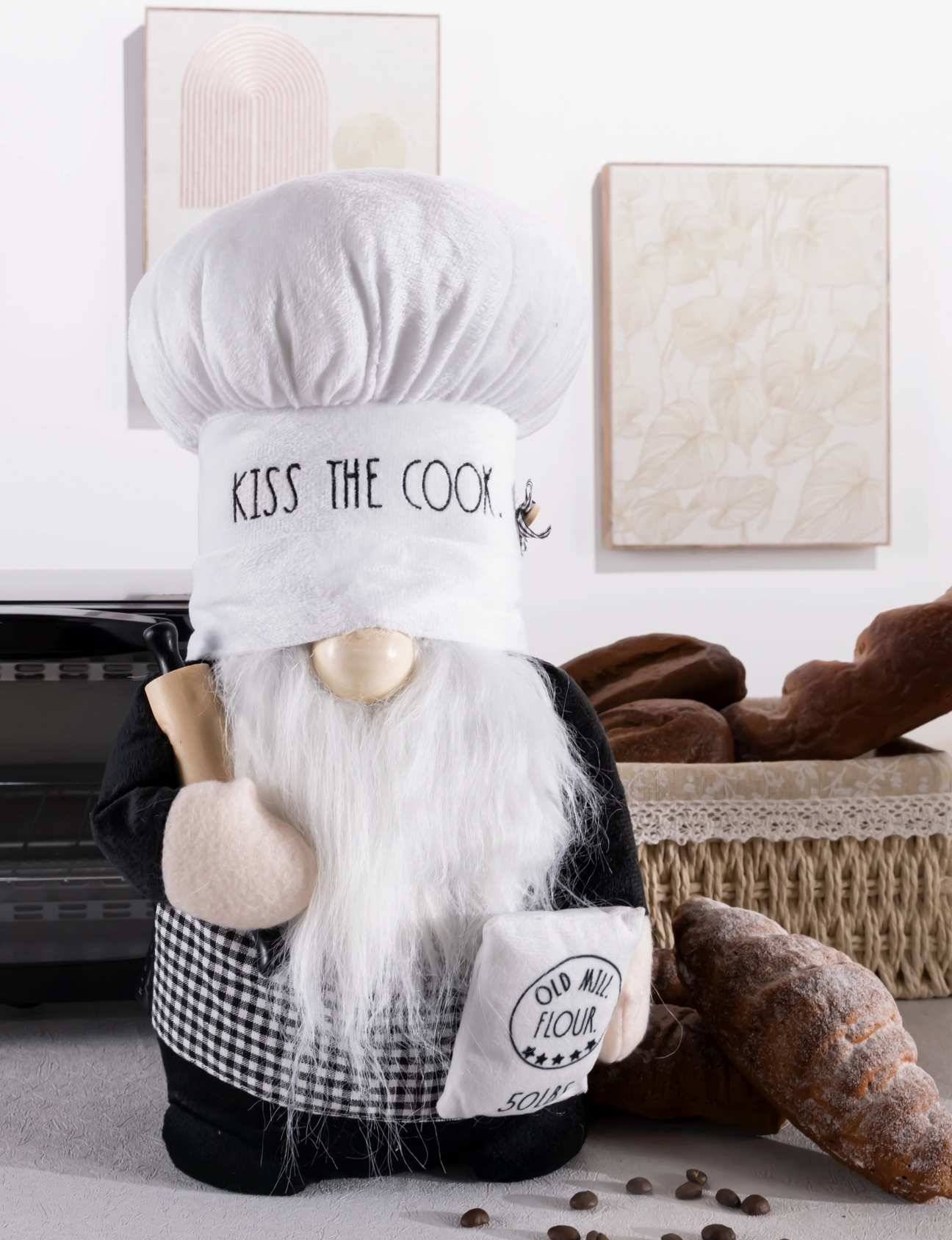 Rae Dunn “Kiss the Cook” Plush Baker Gnome with Rolling Pin
