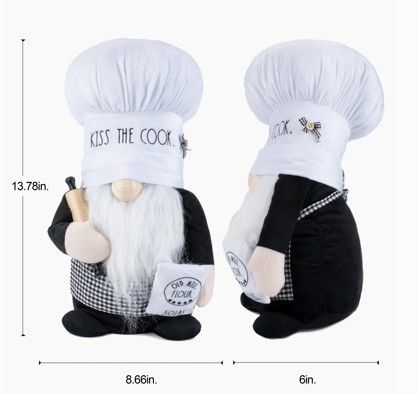 Rae Dunn “Kiss the Cook” Plush Baker Gnome with Rolling Pin
