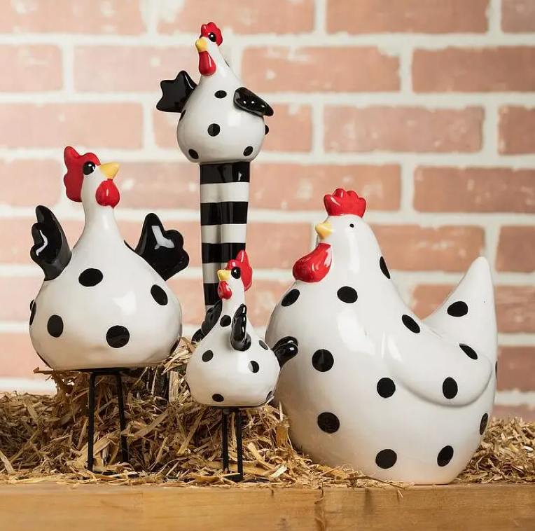 Large Dotted Sitting Chicken-7"H