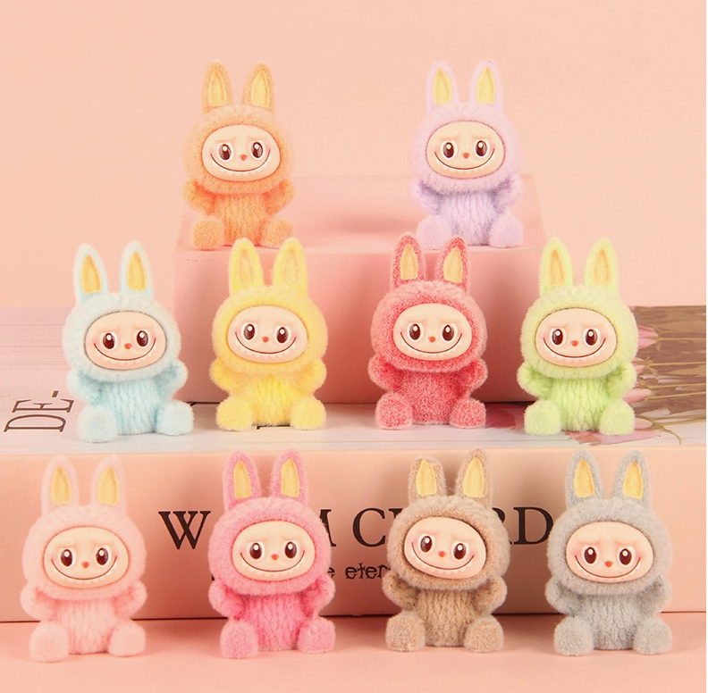 Flocked Mini Labubu Figurines Colorful Collectible Desk Toys