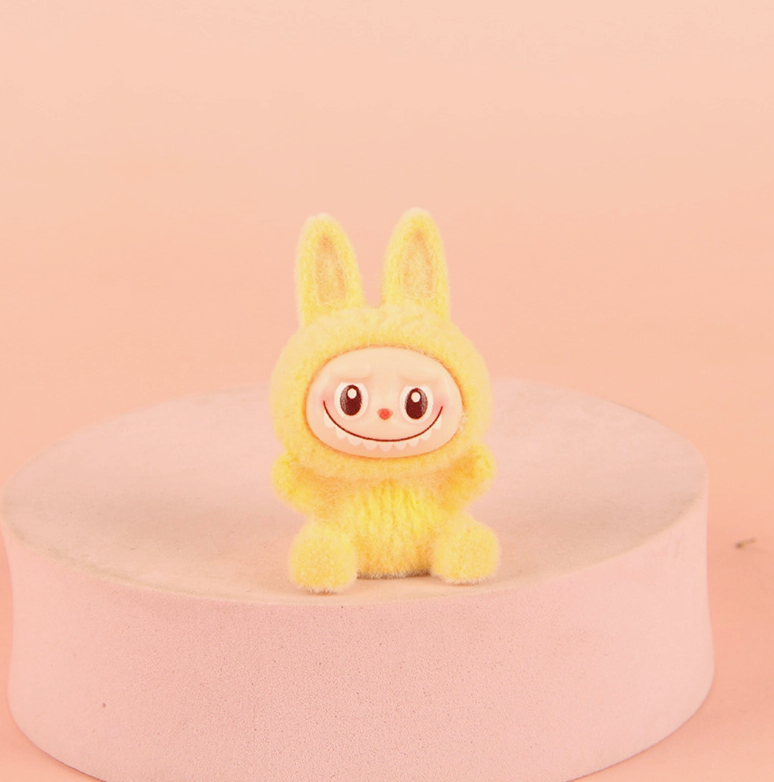 Flocked Mini Labubu Figurines Colorful Collectible Desk Toys