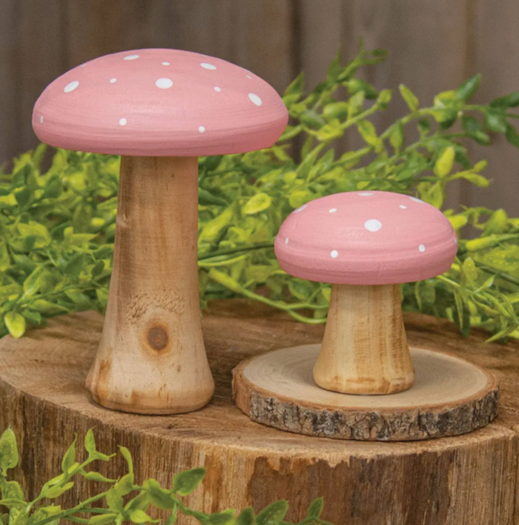 White Dotted Blue Wood Mushrooms - 2 pc Set