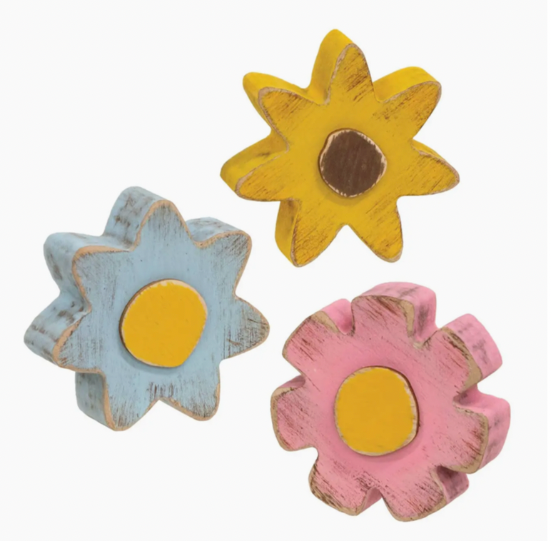 Distressed Chunky Wooden Spring Flower Sitters (3-pc Set)