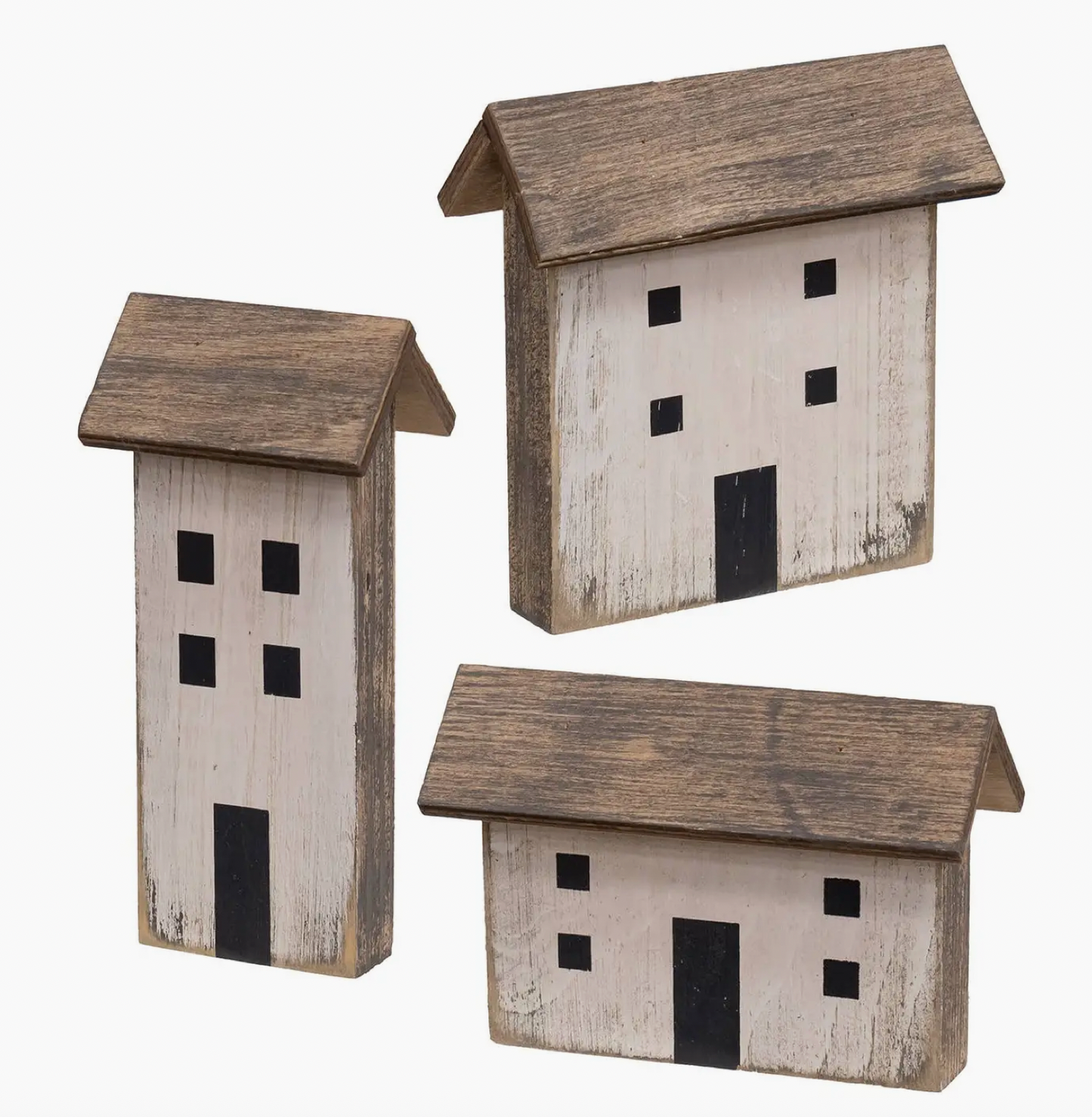 Distressed Gray Wooden Primitive House Sitter - 3 pc set