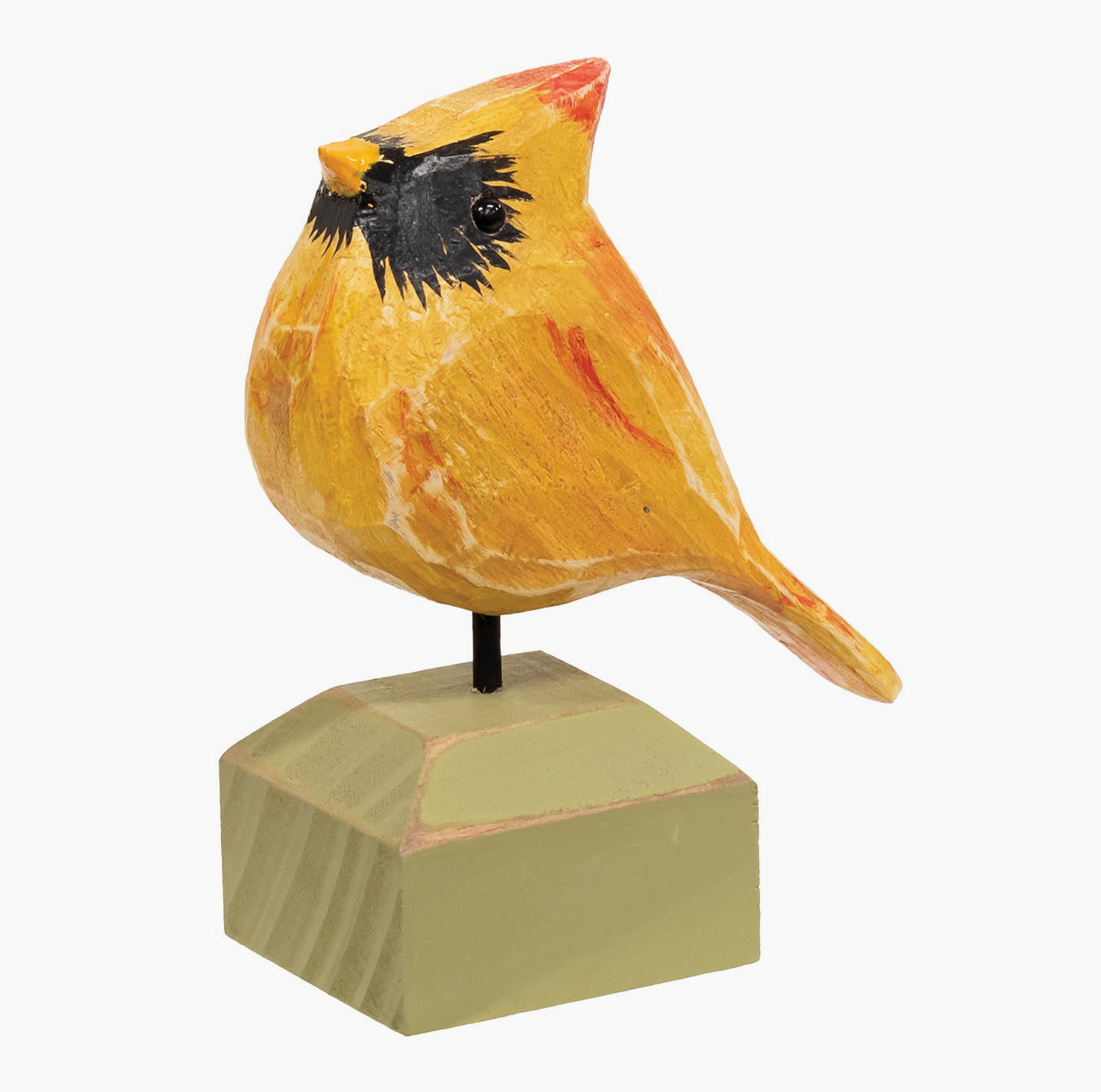 Carved Chunky Wood Female Cardinal On Base