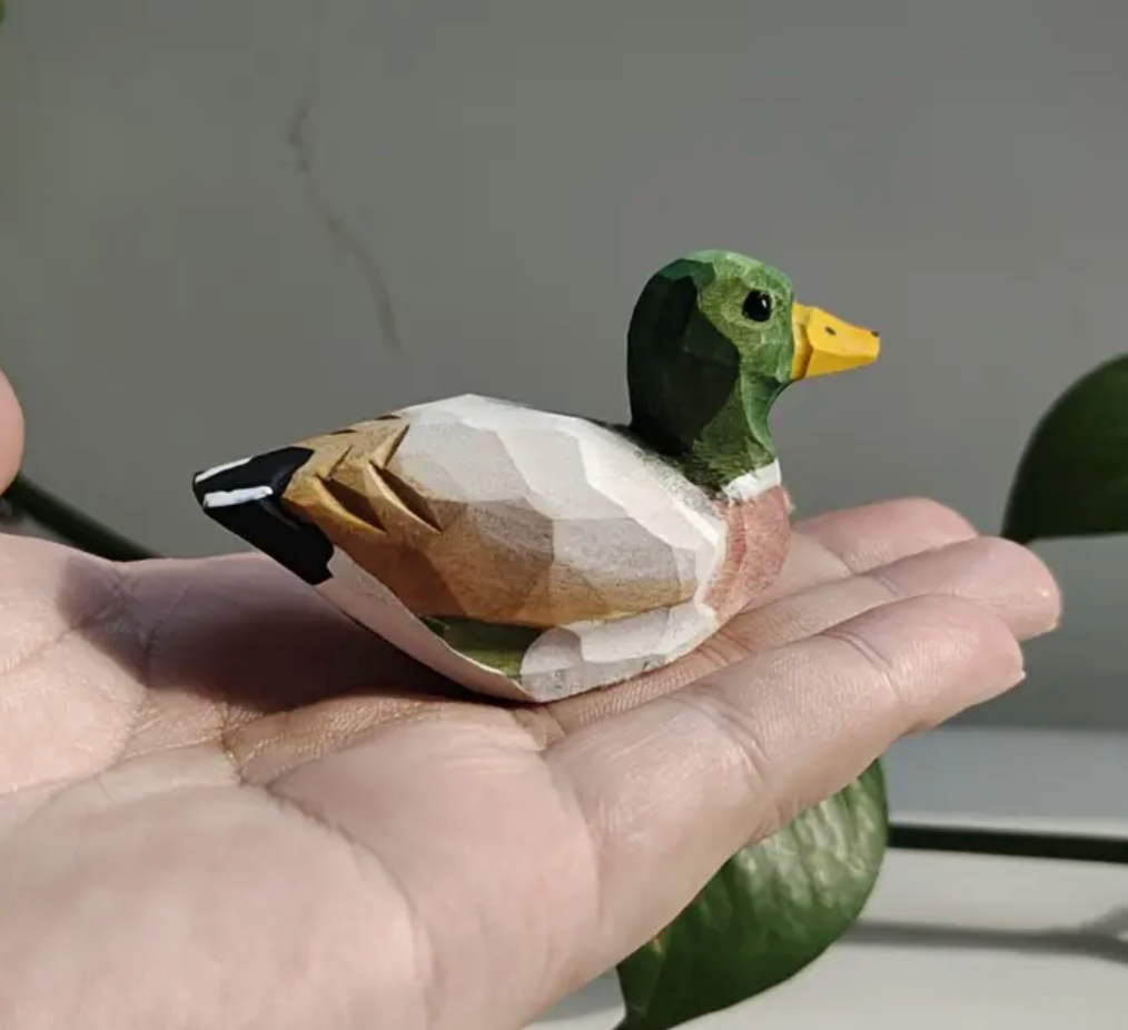 Hand Crafted Sitting Wooden Mallard