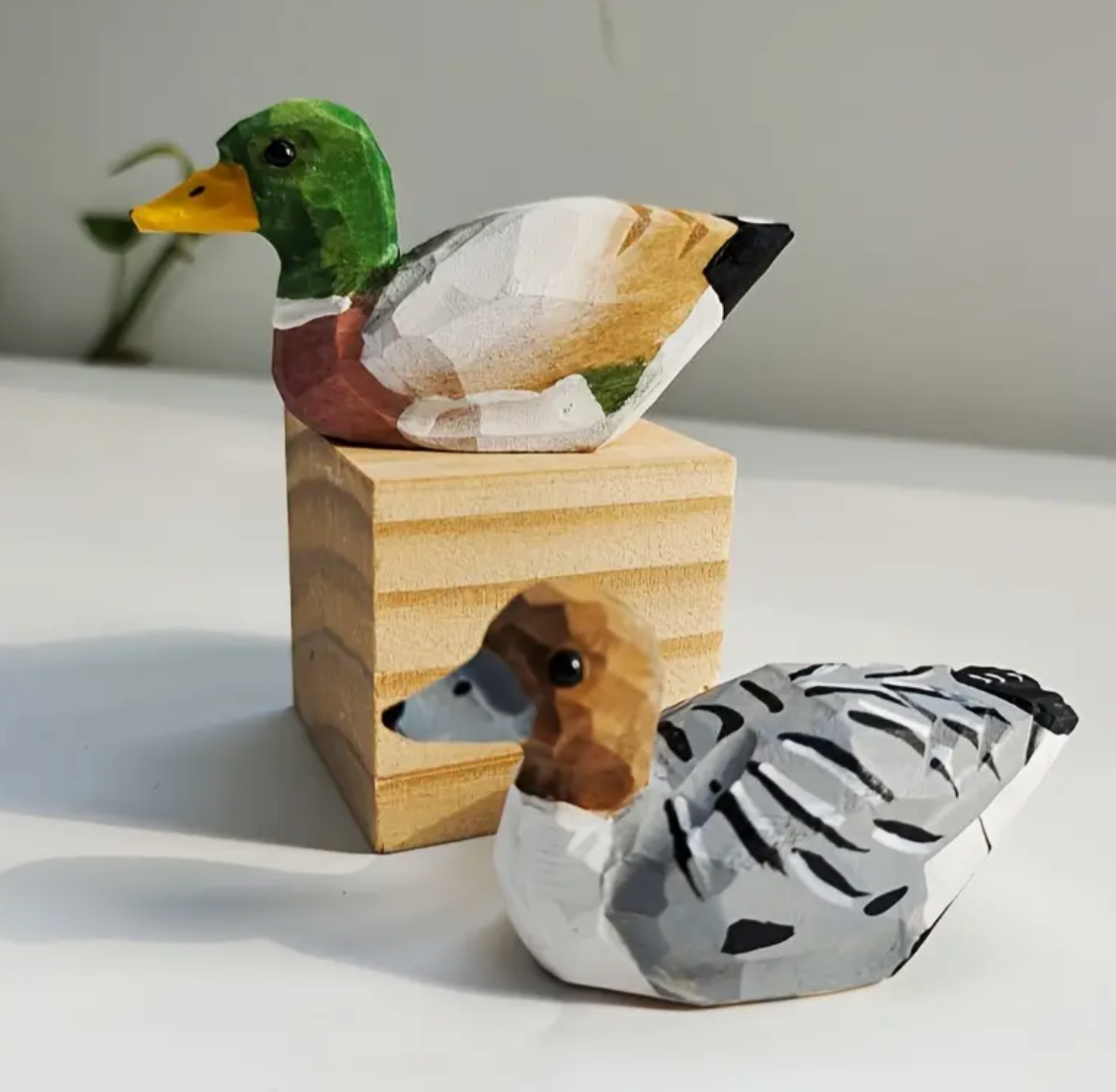 Hand Crafted Sitting Wooden Mallard