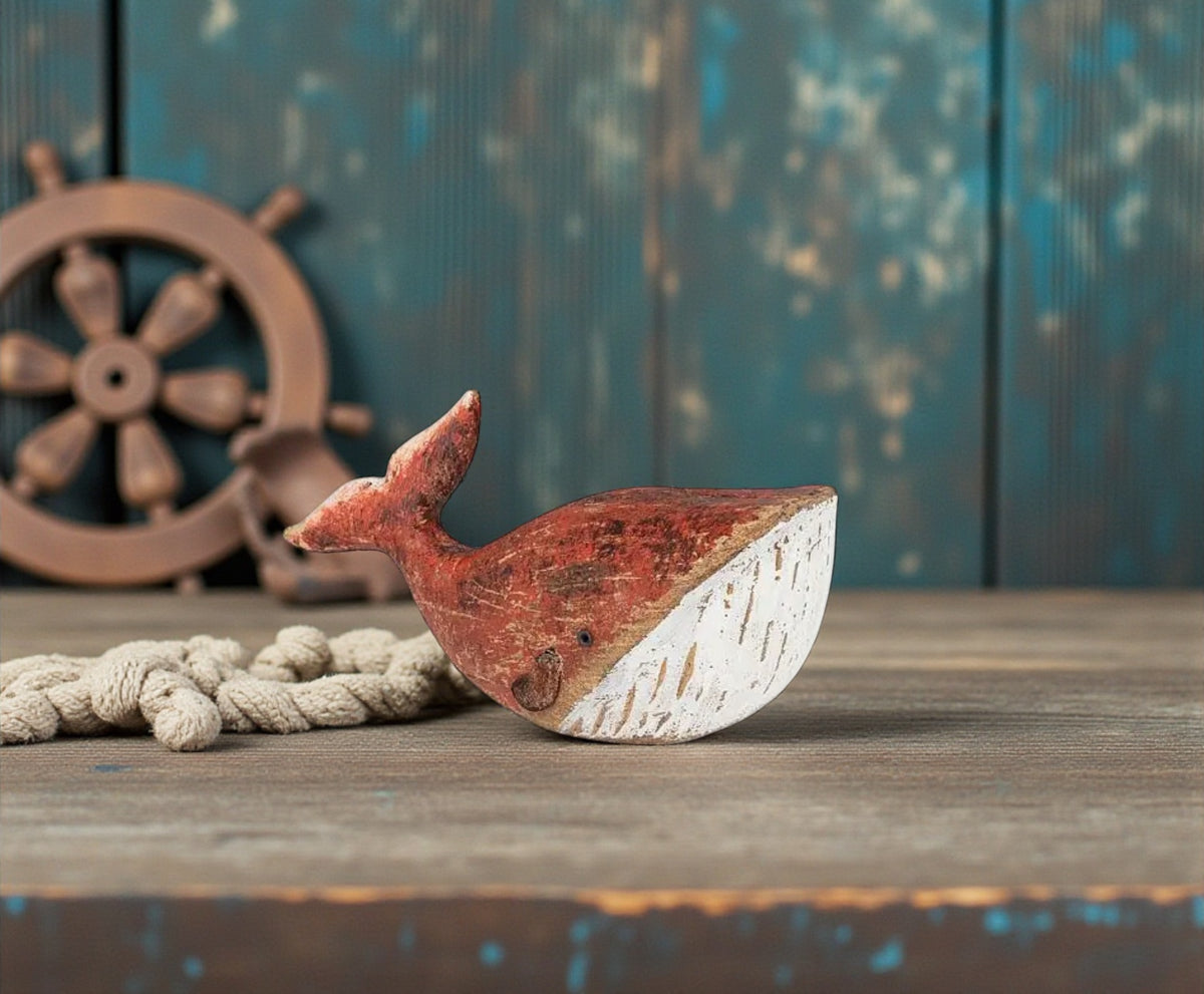Mini Red Carved Whale-6"L