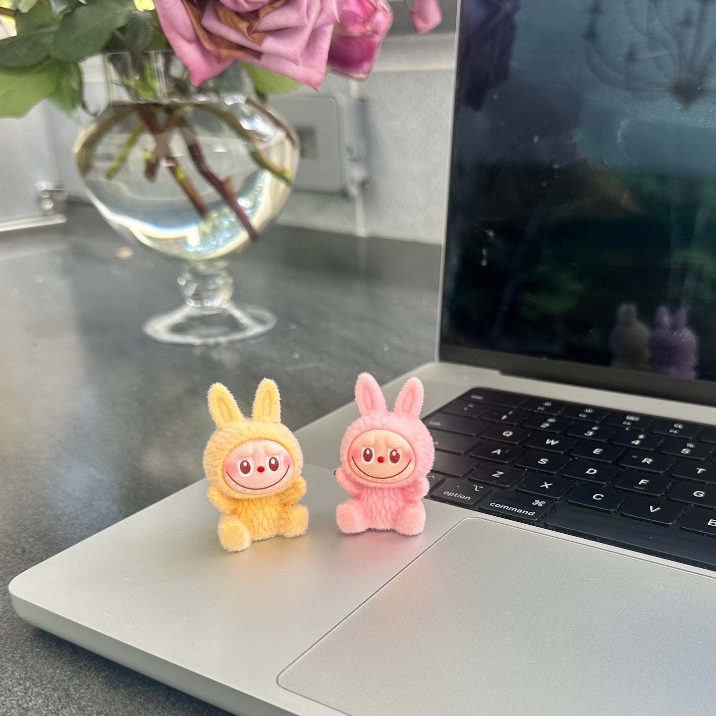 Flocked Mini Labubu Figurines Colorful Collectible Desk Toys