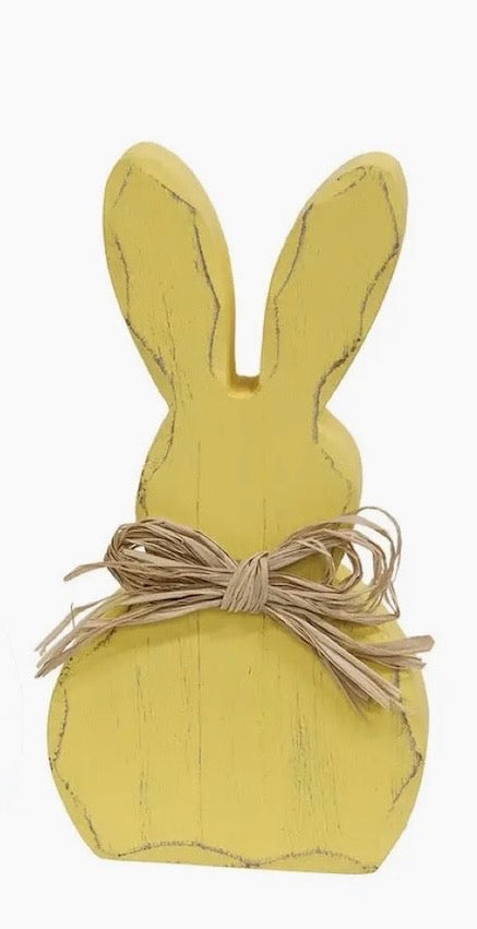 Distressed Wooden Bunny Sitter W/Raffia Bow (sold individually)