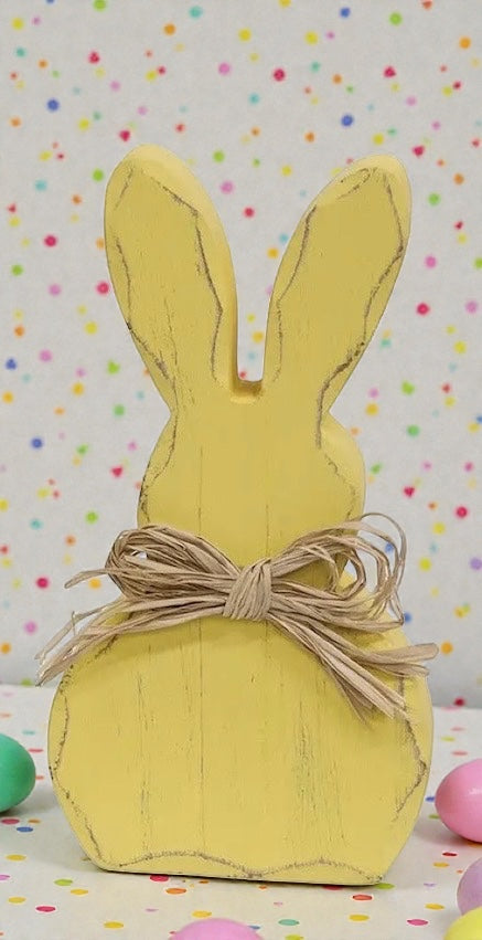 Distressed Wooden Bunny Sitter W/Raffia Bow (sold individually)