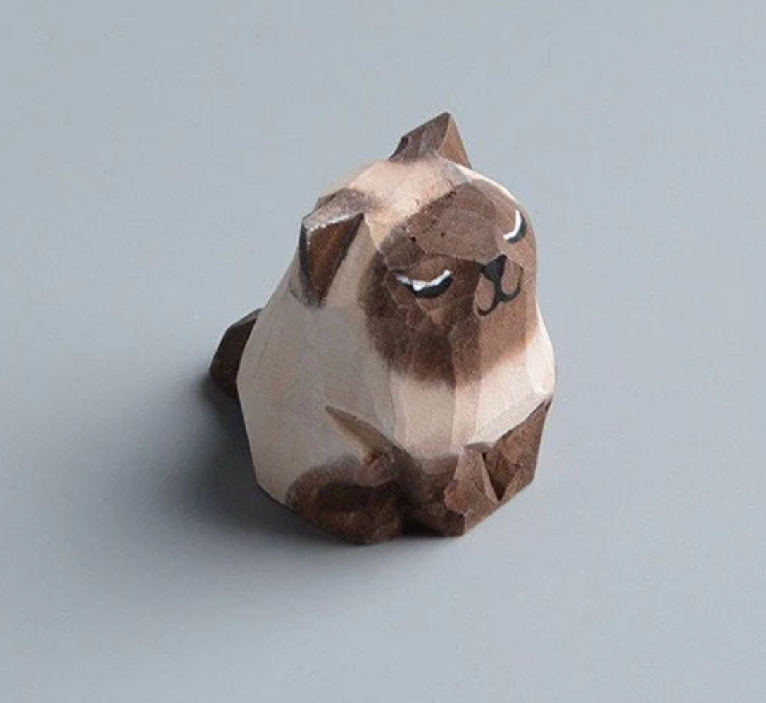 Hand Crafted Wooden Brown/White Cat Ornament