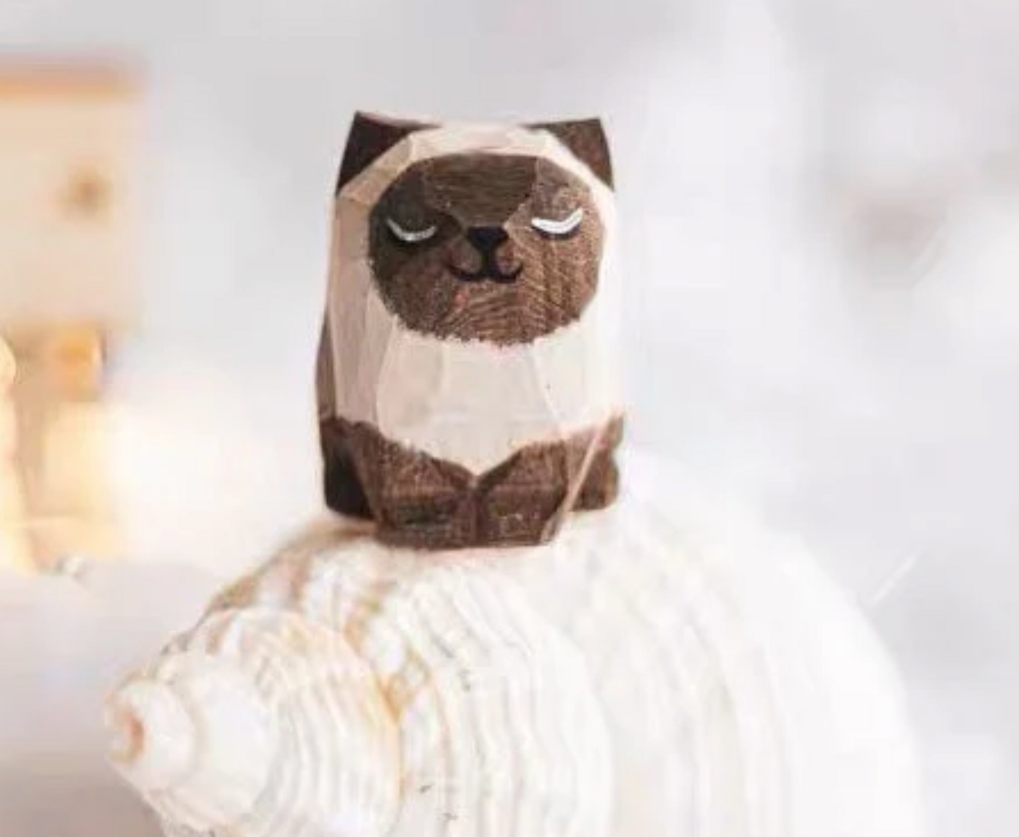 Hand Crafted Wooden Brown/White Cat Ornament