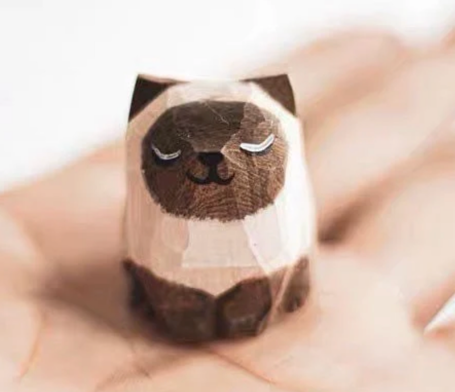 Hand Crafted Wooden Brown/White Cat Ornament