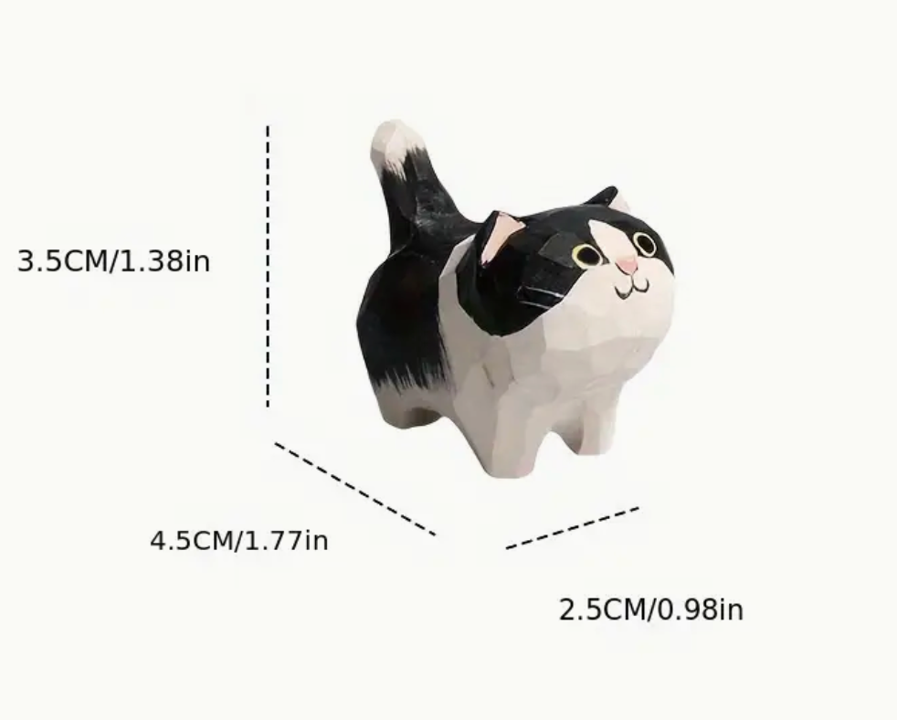 Hand Crafted Wooden Black & White Cat Ornament