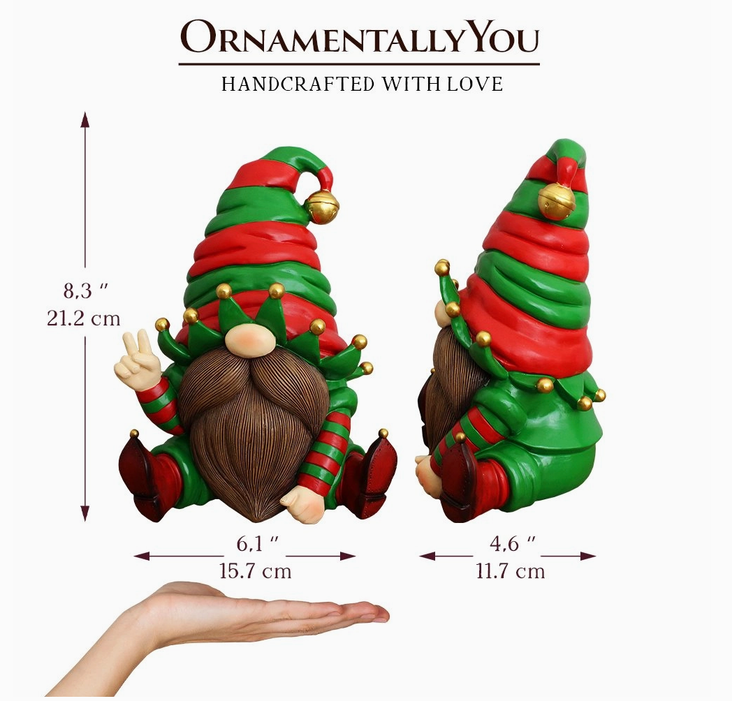 Cheerful Elf Gnome Festive Figurine 8" Garden Statue