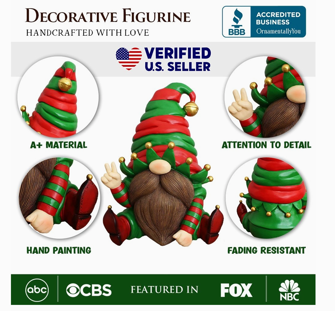 Cheerful Elf Gnome Festive Figurine 8" Garden Statue