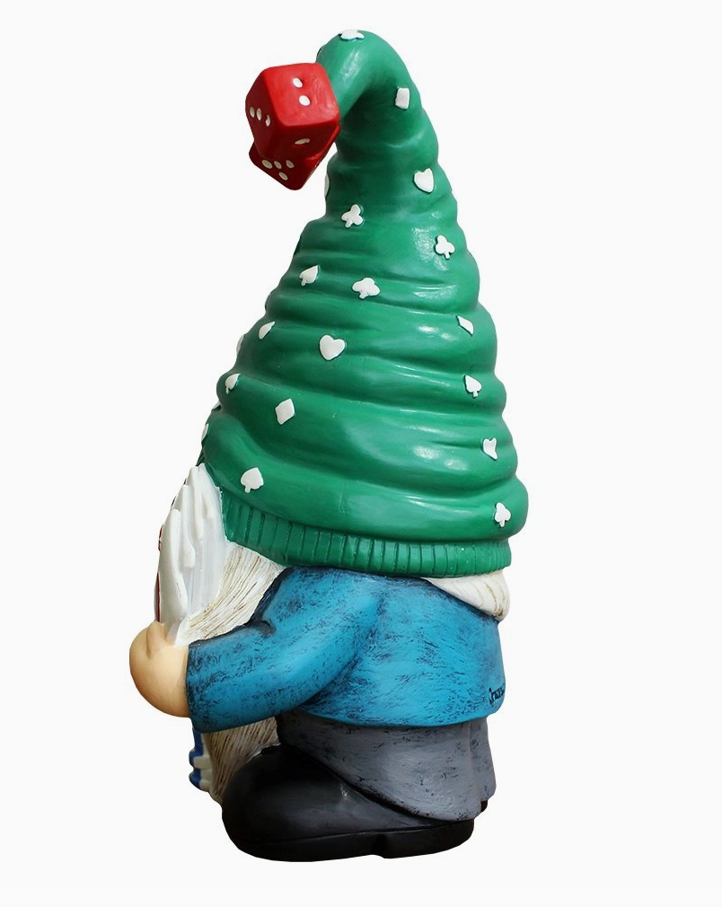 Casino Poker Gnome Figurine, 8" Room Table Decor Statue