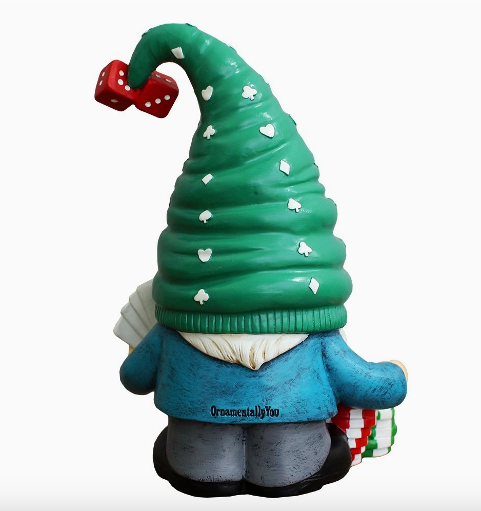 Casino Poker Gnome Figurine, 8" Room Table Decor Statue