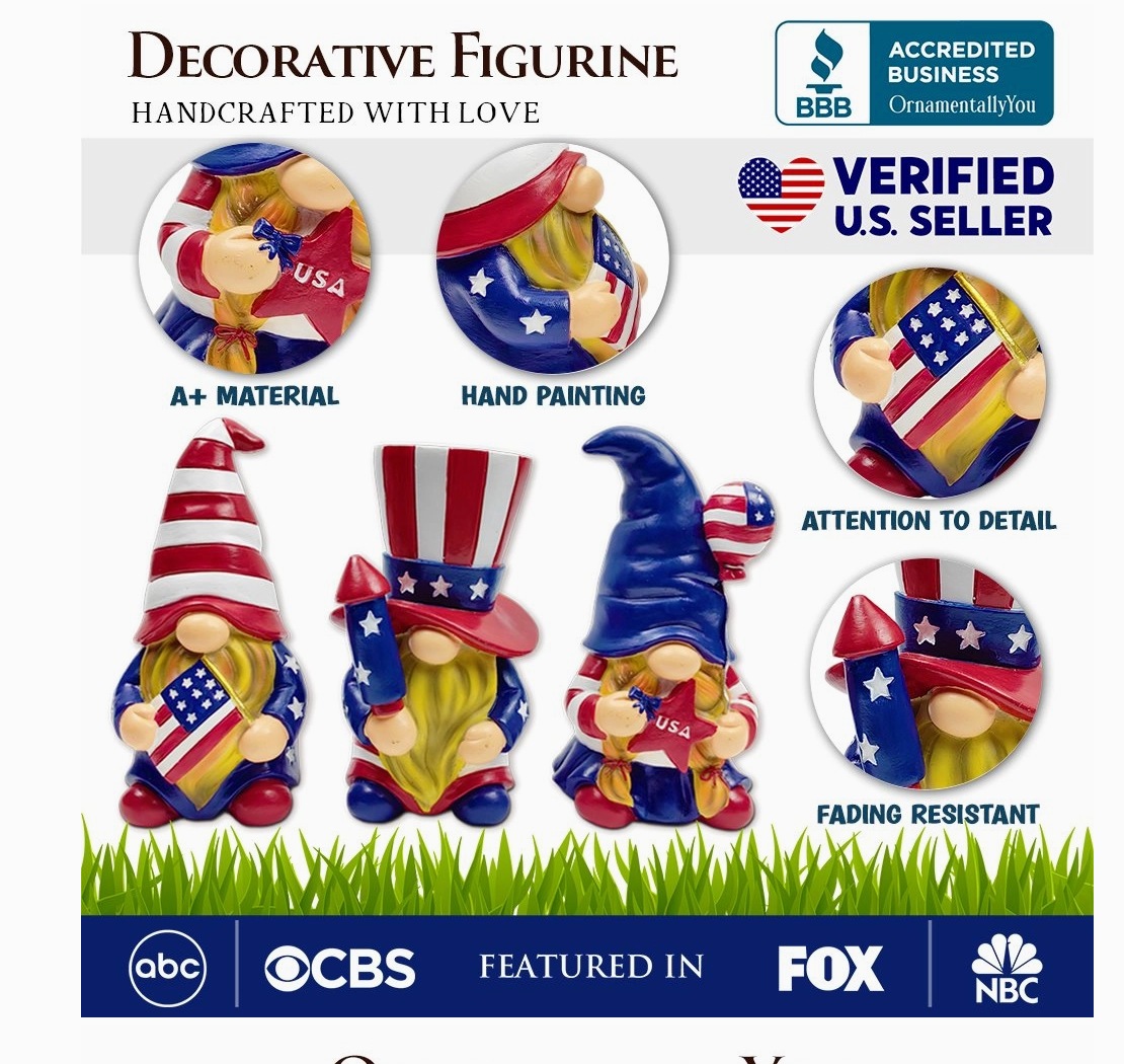 Patriotic Gnome Trio Figurines, Set of Three Garden Statue