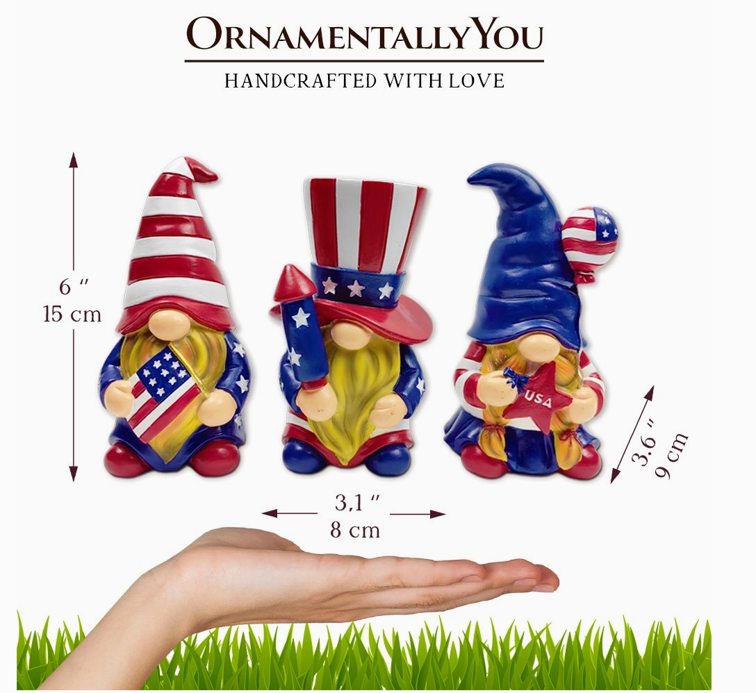 Patriotic Gnome Trio Figurines, Set of Three Garden Statue