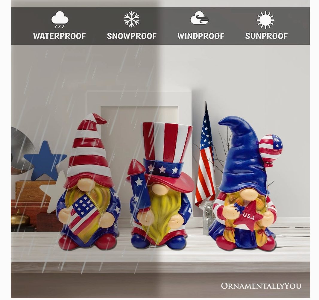 Patriotic Gnome Trio Figurines, Set of Three Garden Statue