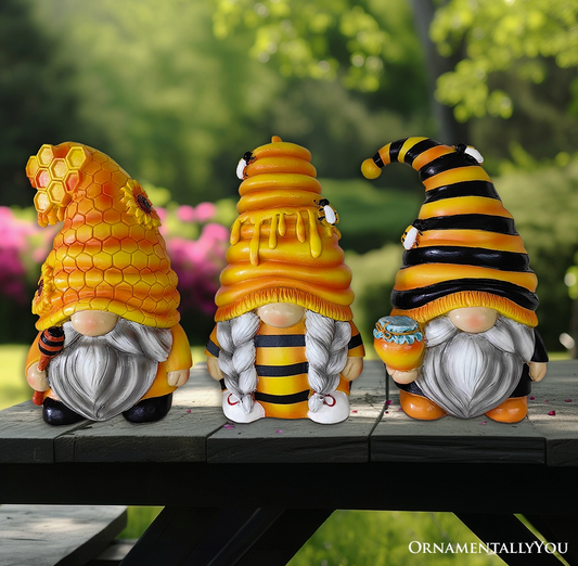 Buzzy Trio Set of Three Bumble Bee Gnome Figurines