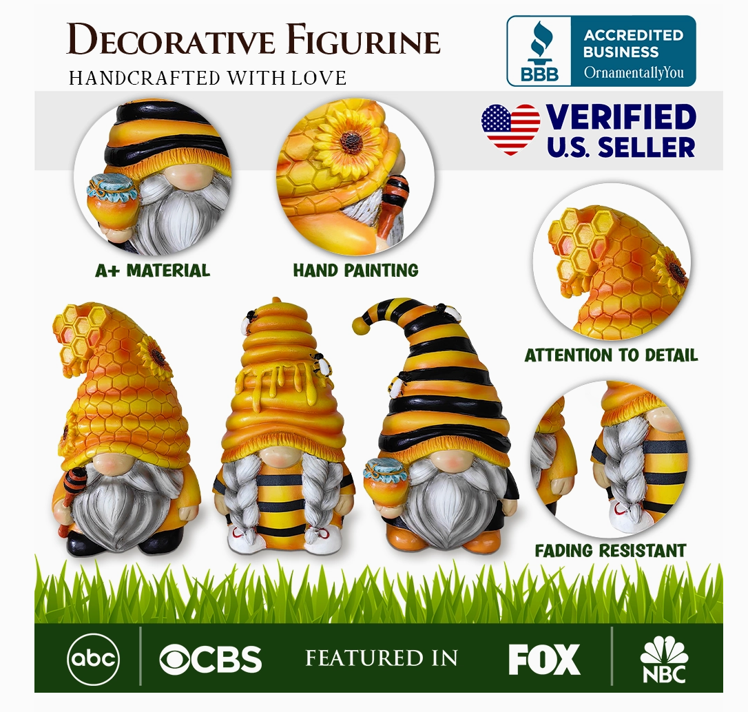 Buzzy Trio Set of Three Bumble Bee Gnome Figurines