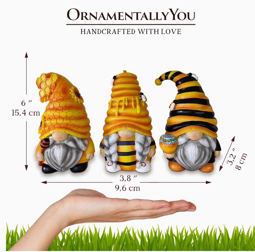 Buzzy Trio Set of Three Bumble Bee Gnome Figurines