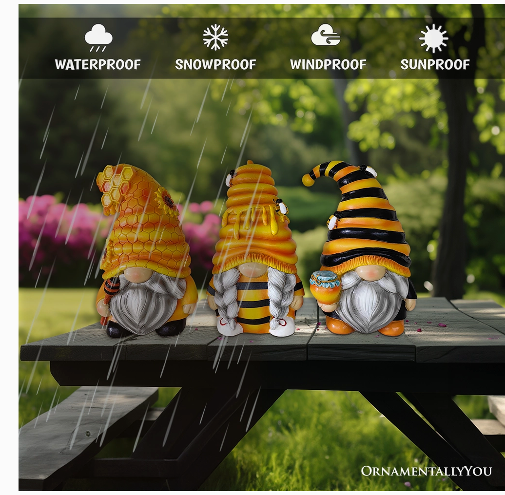 Buzzy Trio Set of Three Bumble Bee Gnome Figurines