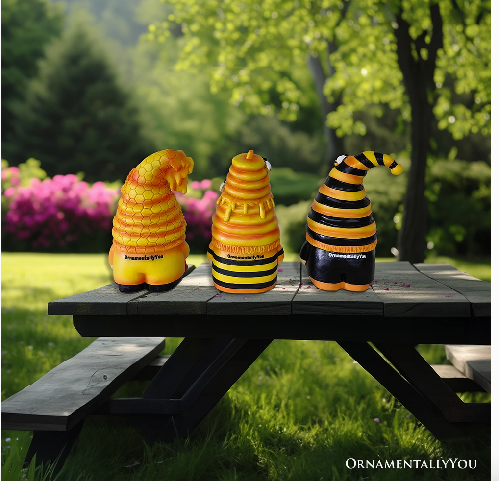 Buzzy Trio Set of Three Bumble Bee Gnome Figurines