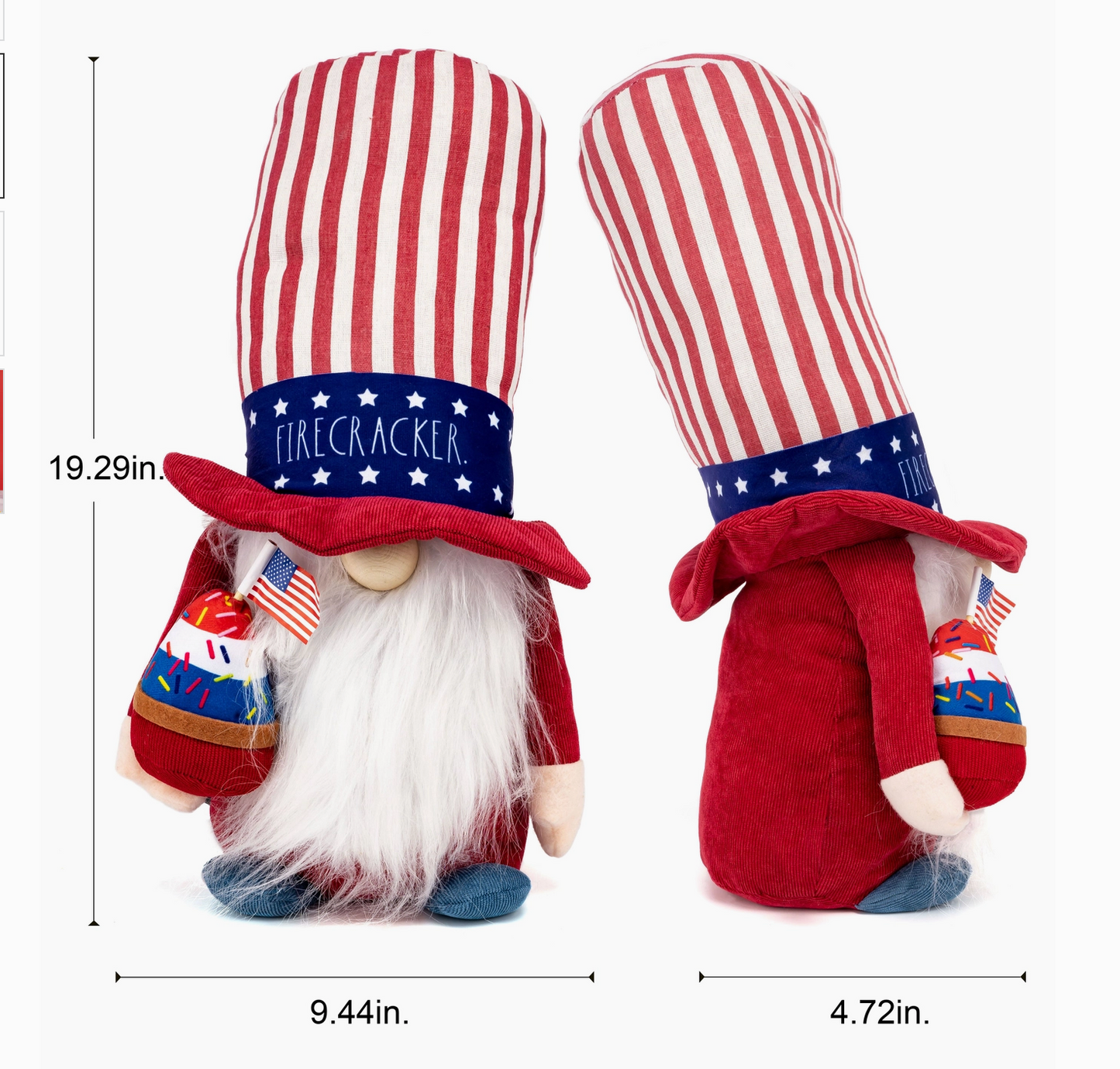 Rae Dunn Patriotic Fabric Gnome “Fire” American Decoration