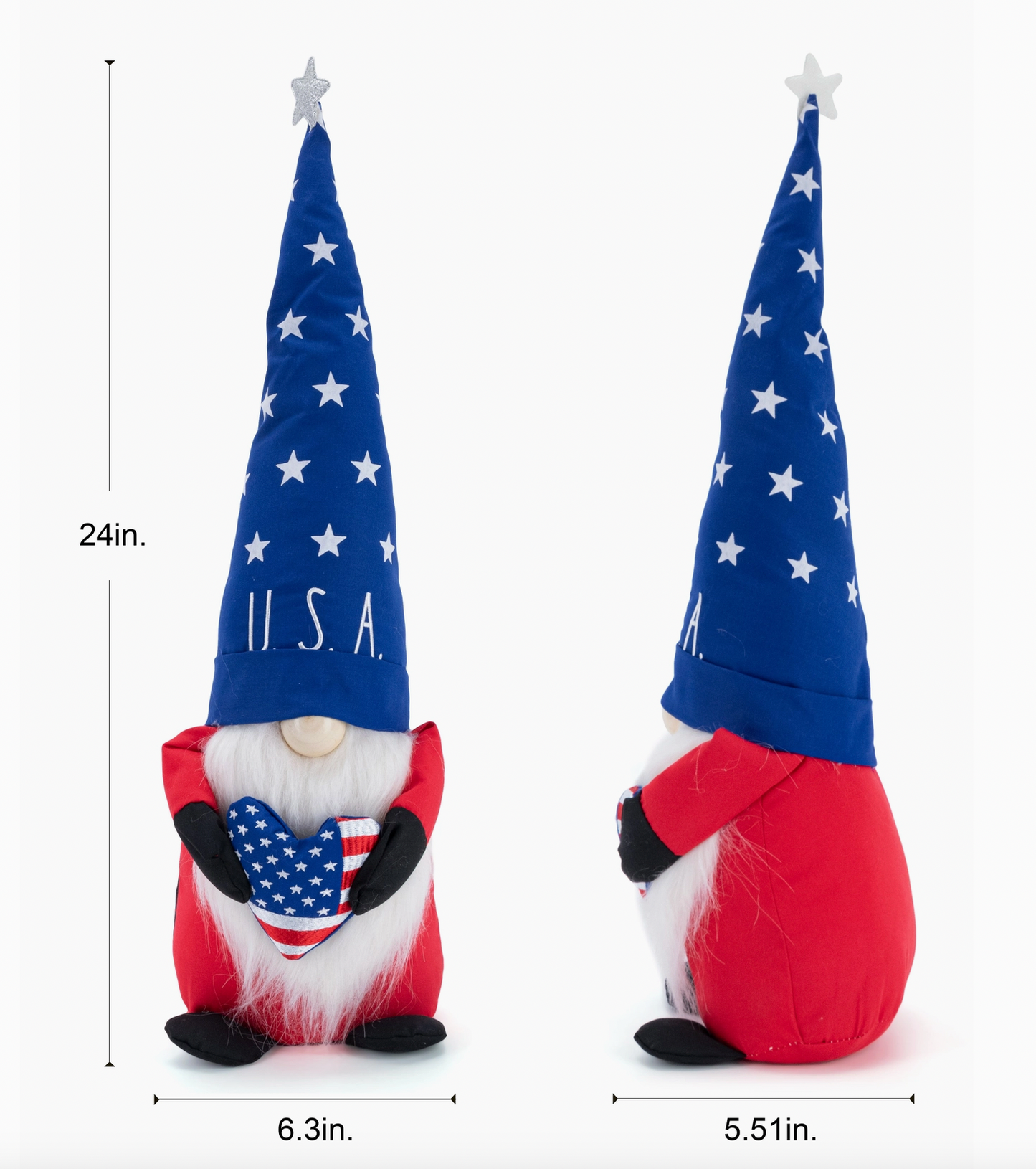 Rae Dunn “USA” Patriotic Plush Gnome with USA Flag Heart