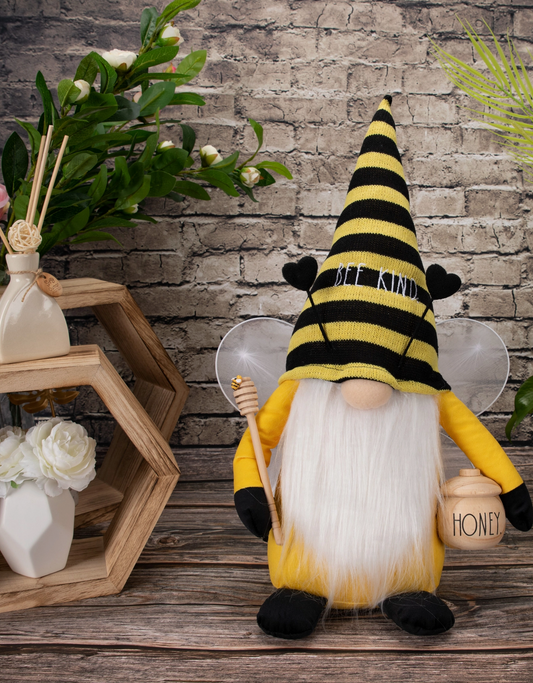 Rae Dunn “Bee Kind” Décor Plush Gnome with Honey Jar