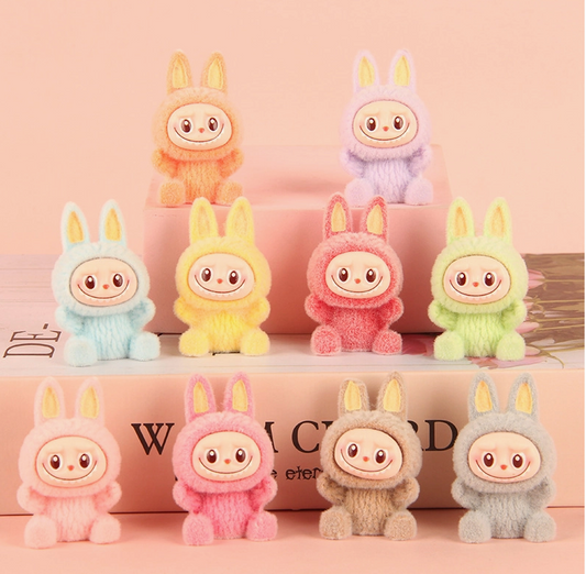 Flocked Mini Labubu Figurines Colorful Collectible Desk Toys