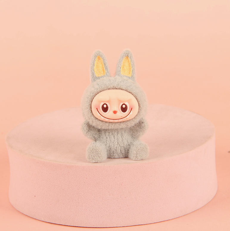 Flocked Mini Labubu Figurines Colorful Collectible Desk Toys