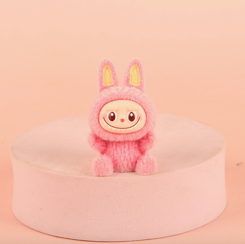 Flocked Mini Labubu Figurines Colorful Collectible Desk Toys