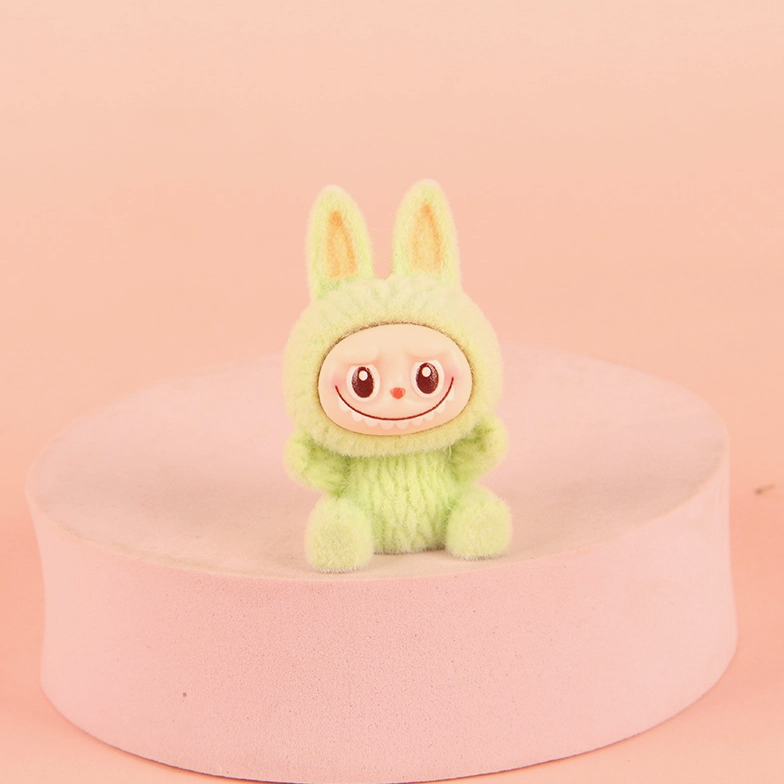 Flocked Mini Labubu Figurines Colorful Collectible Desk Toys
