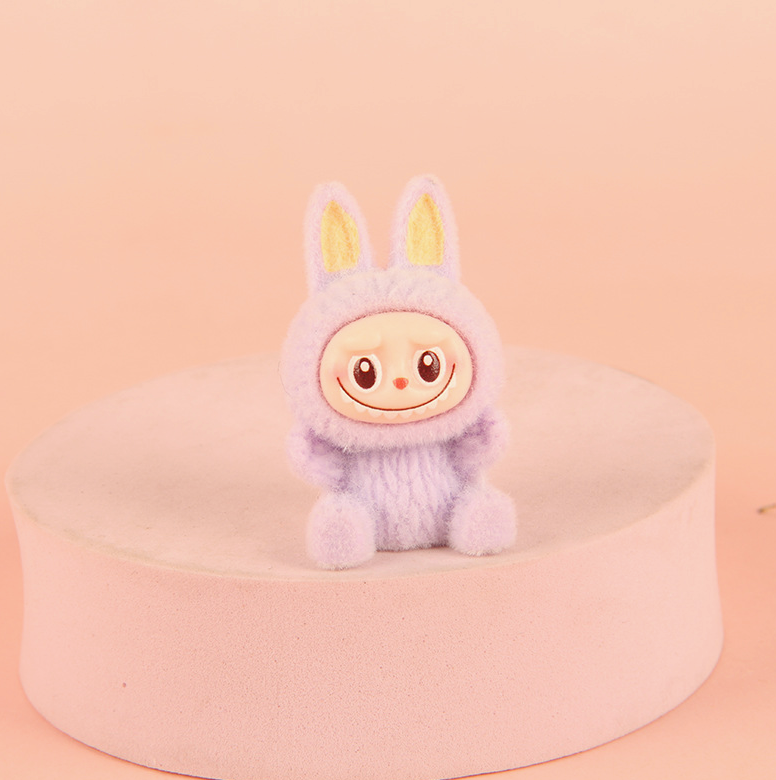 Flocked Mini Labubu Figurines Colorful Collectible Desk Toys