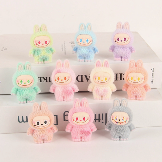 Flocked Standing Mini Labubu Figurines Colorful Collectible Desk Toys