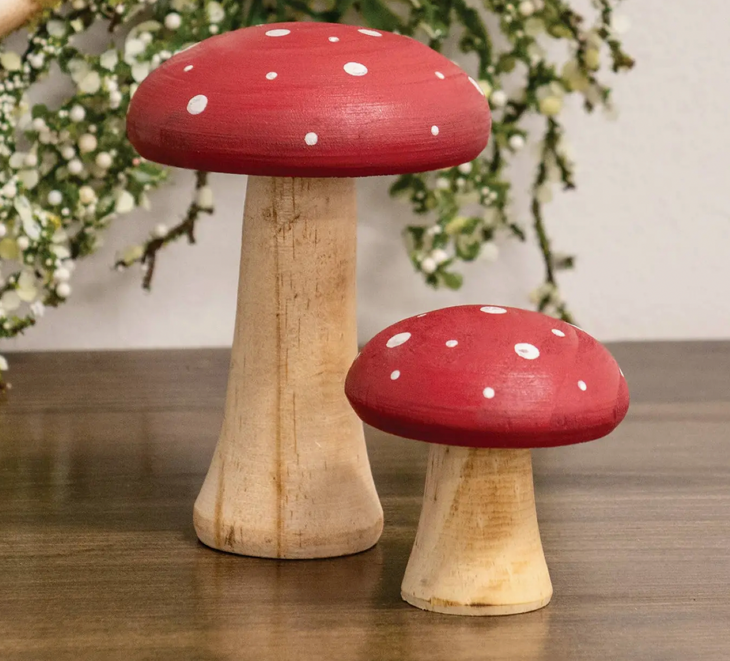 White Dotted Blue Wood Mushrooms - 2 pc Set